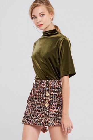 STORETS Hera Tweed Classic Skirt | front button mini skirts