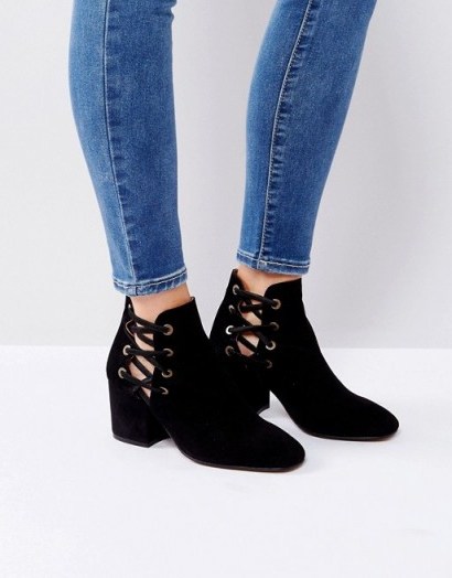 Hudson Kris Suede Cut Out Ankle Boots ~ black side lace up boot - flipped