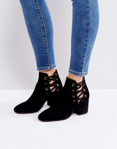 Hudson Kris Suede Cut Out Ankle Boots ~ black side lace up boot