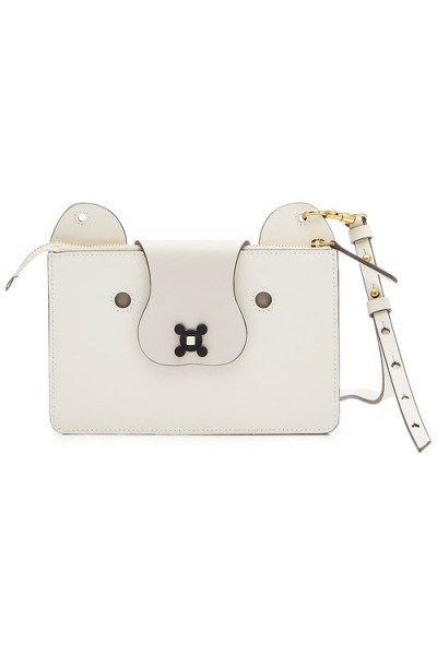 ANYA HINDMARCH Husky White Leather Shoulder Bag ~ sweet animal themed bags - flipped