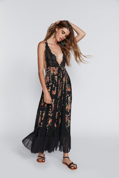 HAH I’ll Take U Farrer Dress | plunging floral maxi dresses