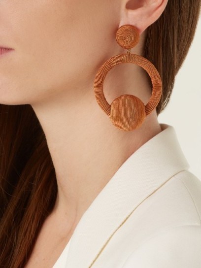 REBECCA DE RAVENEL Iman hoop-drop earrings ~ large camel-brown hoops ~ statement jewellery - flipped