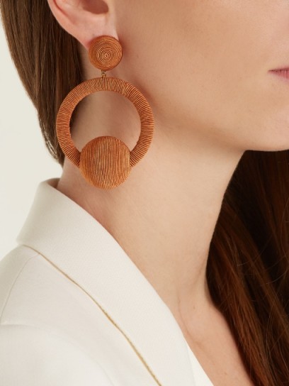 REBECCA DE RAVENEL Iman hoop-drop earrings ~ large camel-brown hoops ~ statement jewellery