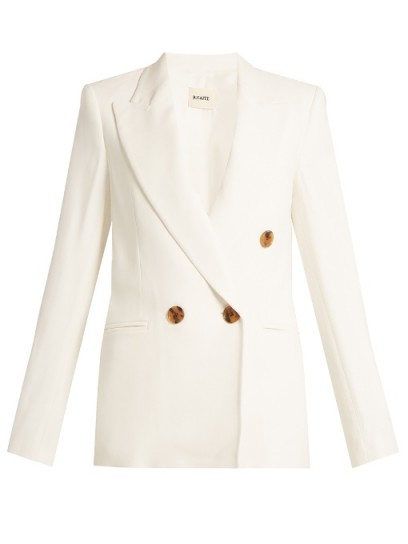 KHAITE Isa peak-lapel stretch-piqué jacket ~ white tailored suit jackets