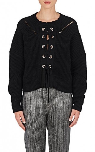 ISABEL MARANT Lacy Cotton-Blend Lace-Up Sweater | chunky black sweaters