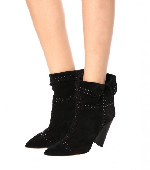 ISABEL MARANT Lizynn studded suede ankle boots / black cone heel boots - flipped