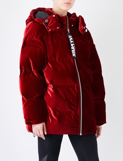 IVY PARK Oversized red velvet puffer jacket | casual style jackets - flipped