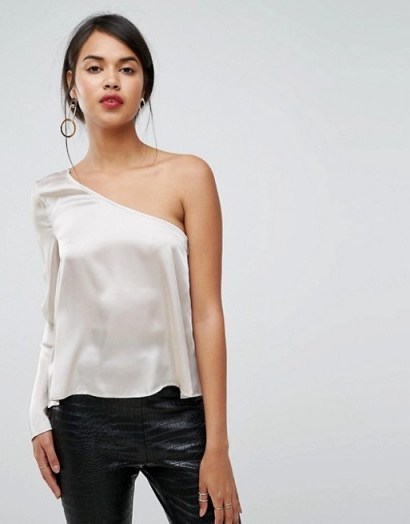 Ivyrevel One Sleeved Satin Top ~ silky one shoulder tops - flipped