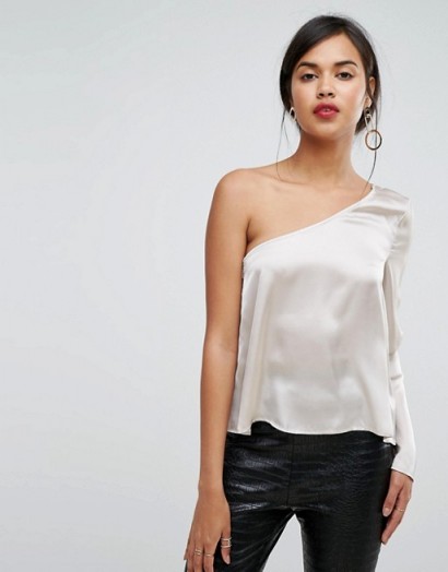Ivyrevel One Sleeved Satin Top ~ silky one shoulder tops