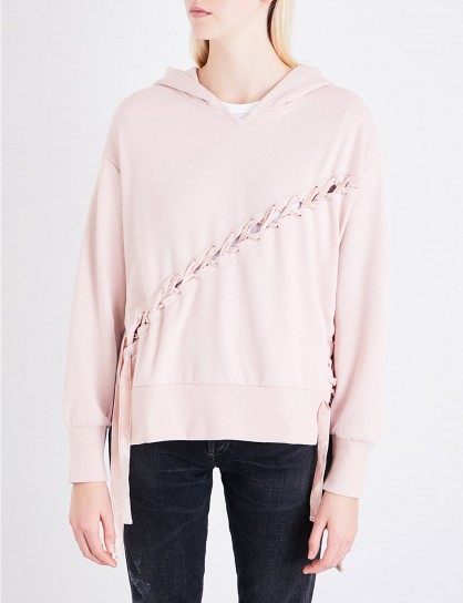 IZZUE Velvet lace-up jersey hoody | pale pink hoodies