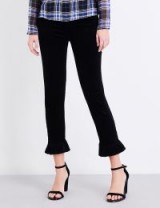 J BRAND Ruby skinny high-rise velvet jeans | black cropped frill hem trousers