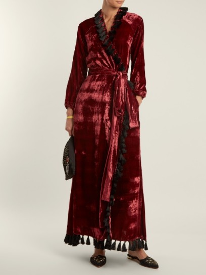RHODE RESORT Jagger tassel-trimmed velvet wrap dress ~ long red luxe dresses