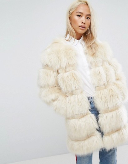 Jakke Longline Faux Fur Panelled Coat ~ glamorous winter coats