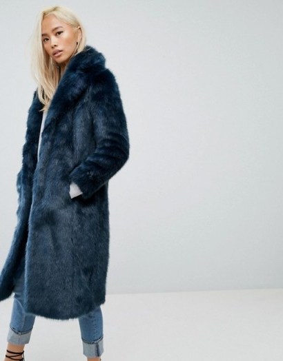 Jakke Maxi Faux Fur Coat ~ teal longline winter coats - flipped