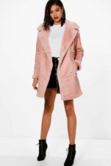 boohoo Jenny Bonded Faux Fur Coat – dusky pink winter coats