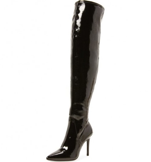 JESSICA SIMPSON Loring Stretch Over the Knee Boot | black patent crinkle effect boots - flipped