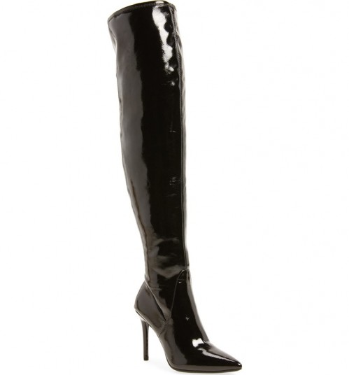 JESSICA SIMPSON Loring Stretch Over the Knee Boot | black patent crinkle effect boots