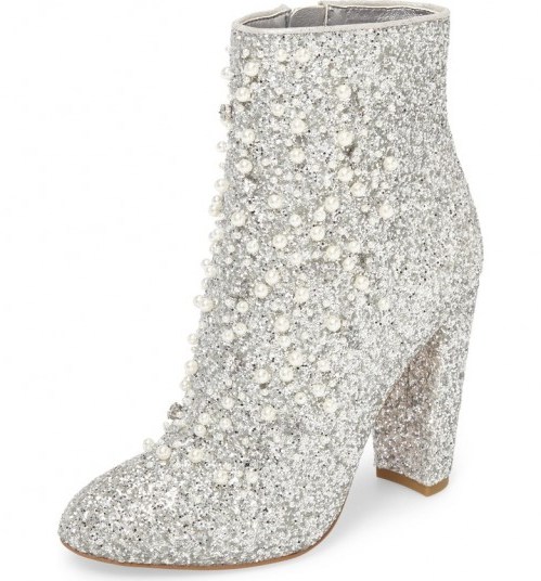 JESSICA SIMPSON Starlite Embellished Bootie / silver glitter booties / shimmer ankle boots - flipped