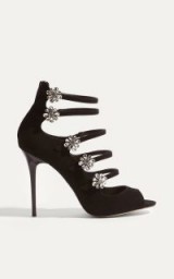 Karen Millen JEWEL DETAIL SUEDE SANDALS BLACK – statement heels – strappy evening shoes