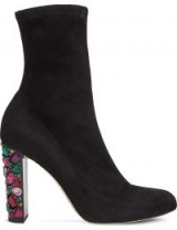 JIMMY CHOO Maine 100 embellished-heel stretch-suede boots – black jewelled heel boot