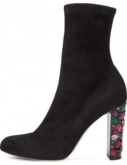JIMMY CHOO Maine 100 embellished-heel stretch-suede boots – black jewelled heel boot - flipped