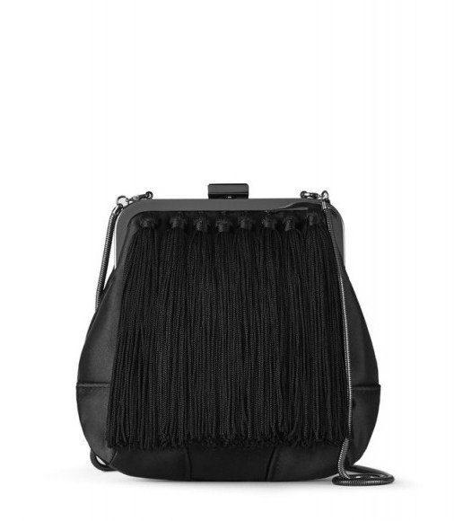 Reiss JINX TASSEL-DETAIL EVENING BAG BLACK – vintage style clutch bags – party accessory - flipped