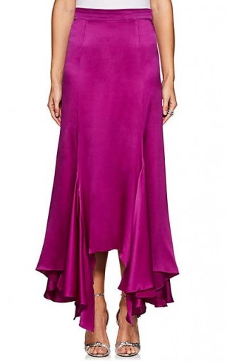 JUAN CARLOS OBANDO Vermont Ruffle Silk Skirt | long purple asymmetric skirts | luxe evening fashion - flipped