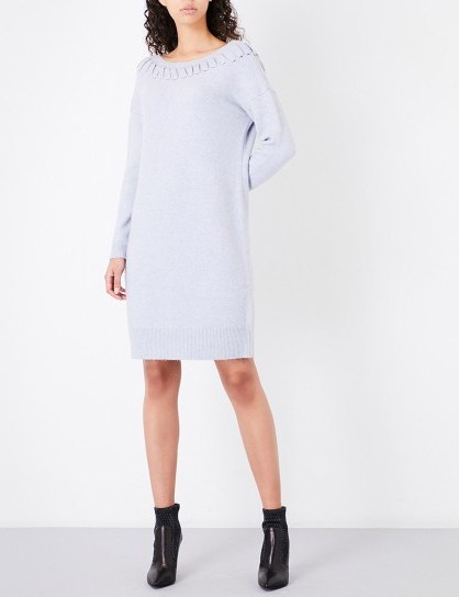 KAREN MILLEN Handword wool-blend knitted dress | grey sweater dresses - flipped