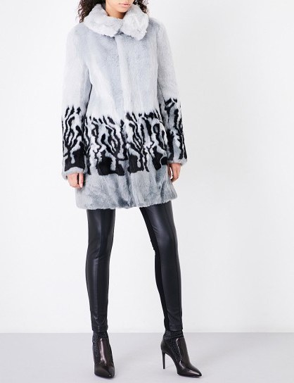 KAREN MILLEN Leopard-print faux-fur coat | grey winter coats - flipped
