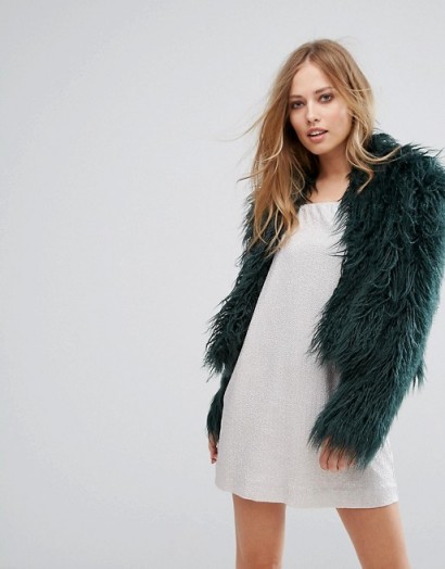 Keepsake Aurora Faux Fur Coat – shaggy forest green winter jackets