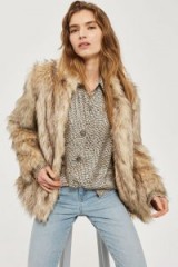 TOPSHOP Kendall Faux Fur Coat – fluffy beige winter coats – glamorous jackets