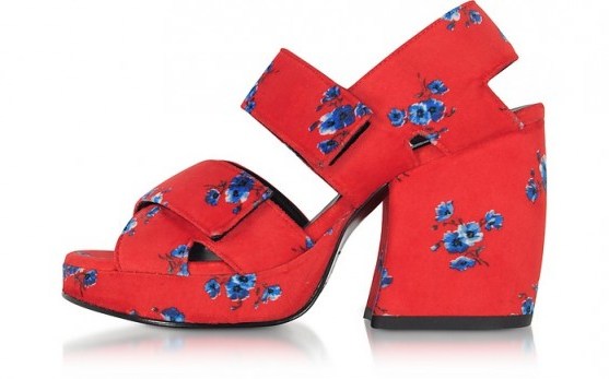 KENZO Red Fabric Memento Heeled Platform Sandals / chunky red floral platforms - flipped