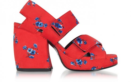 KENZO Red Fabric Memento Heeled Platform Sandals / chunky red floral platforms