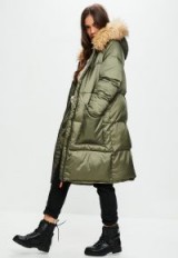 missguided khaki oversized faux fur hood padded jacket – stylish green winter coats