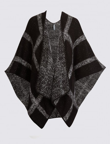 M&S COLLECTION New Knitted Check Wrap / black wraps / knitted outerwear - flipped