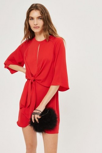 TOPSHOP Knot Front Mini Shift Dress – red party dresses - flipped