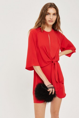 TOPSHOP Knot Front Mini Shift Dress – red party dresses