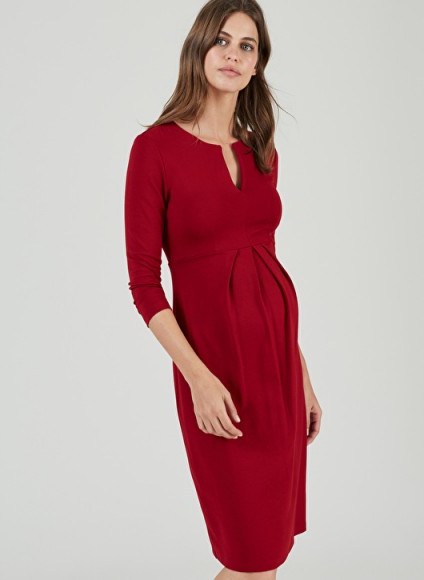 ISABELLA OLIVER KRISTEN MATERNITY SHIFT DRESS ~ stylish red pregnancy dresses - flipped
