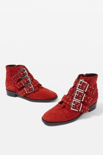 Topshop Krown Ankle Boots ~ red buckled boots - flipped