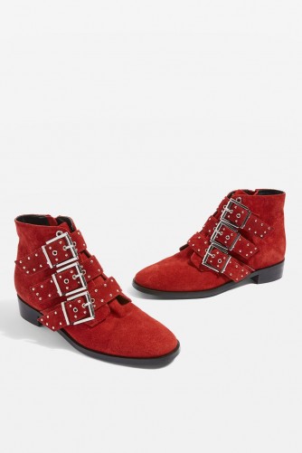 Topshop Krown Ankle Boots ~ red buckled boots
