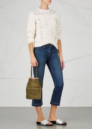 SEA NY Lace-insert cable-knit jumper ~ luxe cream jumpers - flipped