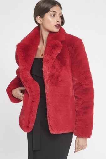 LAVISH ALICE Cropped Faux Fur Jacket in Red ~ glamorous winter jackets - flipped