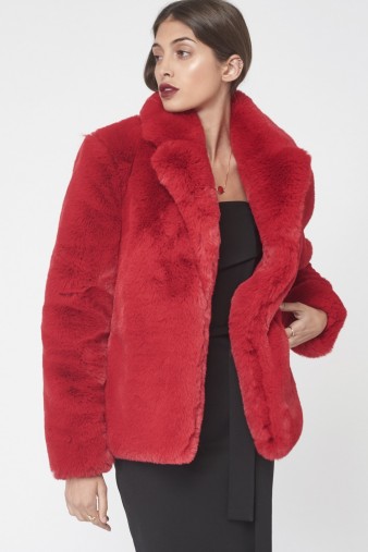 LAVISH ALICE Cropped Faux Fur Jacket in Red ~ glamorous winter jackets