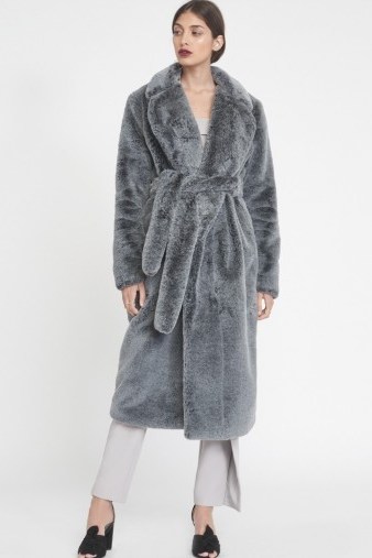 LAVISH ALICE Oversized Faux Fur Coat in Grey ~ plush belted coats ~ winter style indulgence - flipped