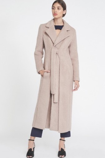 LAVISH ALICE Brushed Wool Tie Front Duster Coat in Stone ~ luxury style winter coats - flipped