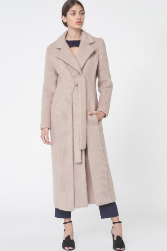LAVISH ALICE Brushed Wool Tie Front Duster Coat in Stone ~ luxury style winter coats
