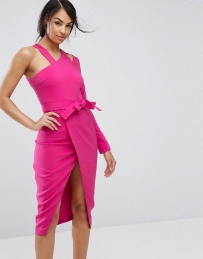Lavish Alice Asymmetric One Shoulder Dress – pink wrap style party dreses - flipped