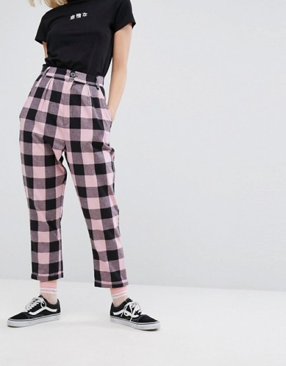 Lazy Oaf High Waist Peg Trousers In Flannel Check / black and pink checked pants
