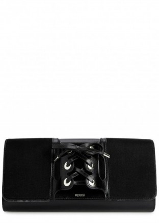 PERRIN PARIS Le Corset leather and velvet clutch ~ black lace-up glove handle bags
