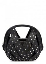 PERRIN PARIS Le Petit Panier leather shoulder bag – black studded top handle bags – small chic handbags